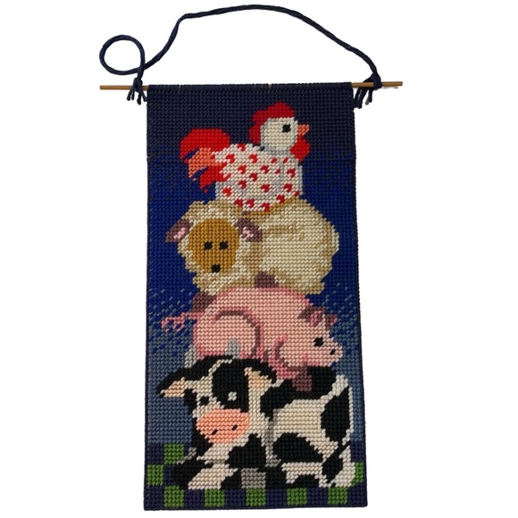 Farmhouse Needlepoint Plastic Canvas Door Wall Hanging Handmade Cottagecore - Picture 2 of 7